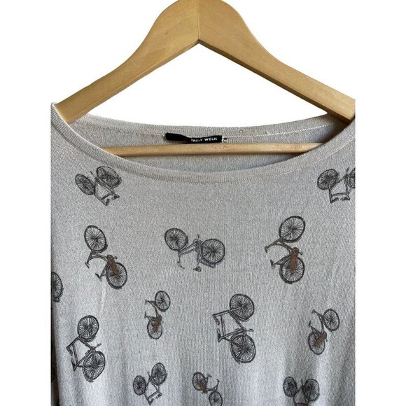 TALLY WEIJL Size Medium Tan Pullover Knit Top Bicycle Print - Picture 4 of 5